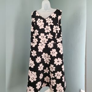 Nine West Black Dress with Pale Pink Floral Print V-Neck